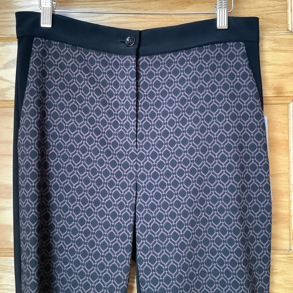JOSEPH RIBKOFF Geometric Flare Trousers Black Brown 10 Stretch Knit - Picture 12 of 13